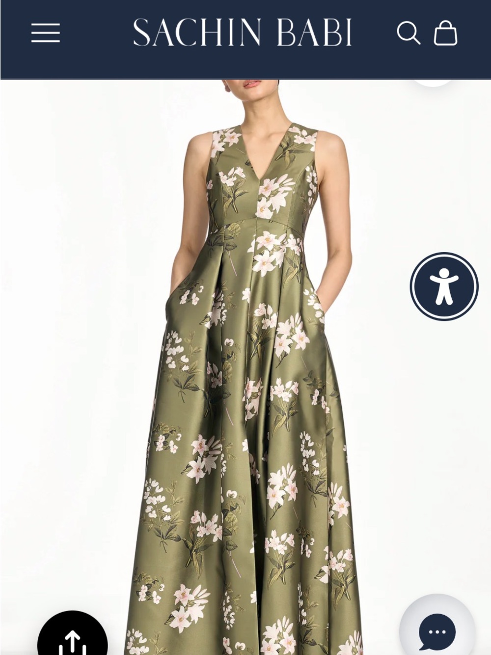 Sachin + Babi Olive Green Floral V-Neck Maxi Dress with Blush Flowers